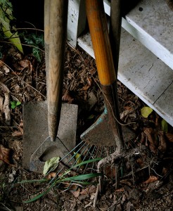 dirty-tools garden tools in soil